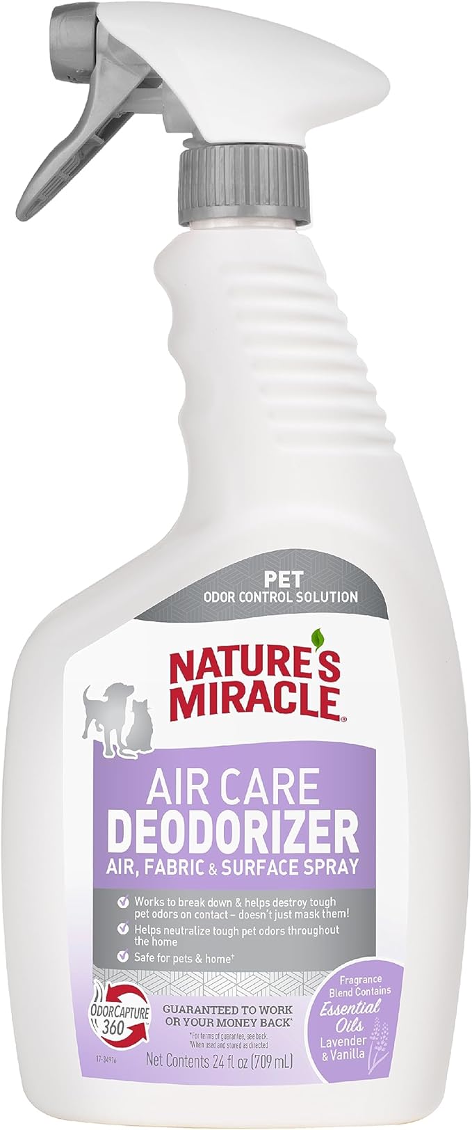 Nature’s Miracle Air Care Deodorizer Air, Fabric and Surface Spray Lavender &amp; Vanilla Scent, 24 Ounces, Pet Odor Eliminator