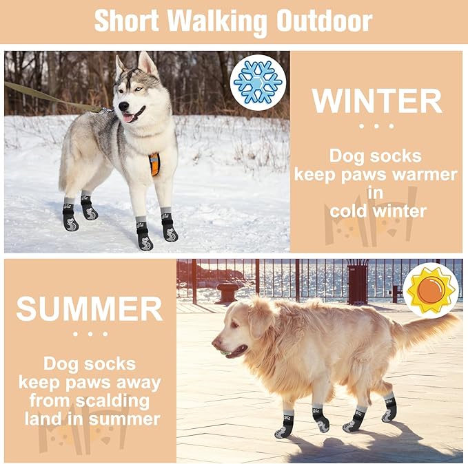 BEAUTYZOO Anti-Slip Dog Socks,Dog Shoes for Hot/Cold Pavement,Paw Protectors with Grips 3 Pairs for Puppy Small Medium Large Senior Old Dogs,Dog Socks to Prevent Licking &amp; Hardwood Floor Protection