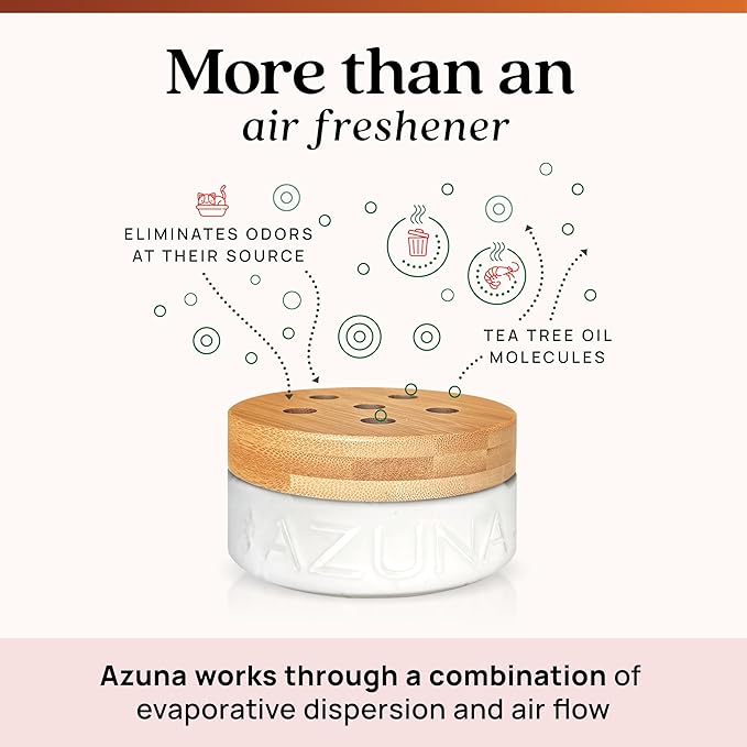 Azuna Air Freshener &amp; Odor Eliminator for Strong Odor | 1 Room Kit Includes (1) Empty Luxe Glass Jar &amp; 8oz Refill with Tea Tree Essential Oil Gel | Sandalwood | Last 60-90 Days