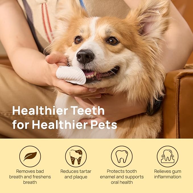 HICC Pet Teeth Cleaning Wipes for Dogs &amp; Cats, Remove Bad Breath by Removing Plaque and Tartar Buildup, Disposable Dog Finger Toothbrush Gentle Pet Dental Care Wipes, 50 Counts, (Mentha Spicata Scent)