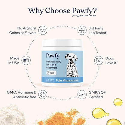 Pawfy Advanced Pain Management - Essential Vitamins &amp; Supplements with Omega 3 |Joint Supplement for Dogs - Supports Hip &amp; Joint Health for Small, Medium, Large Breeds | 30 Fast-Acting Chews