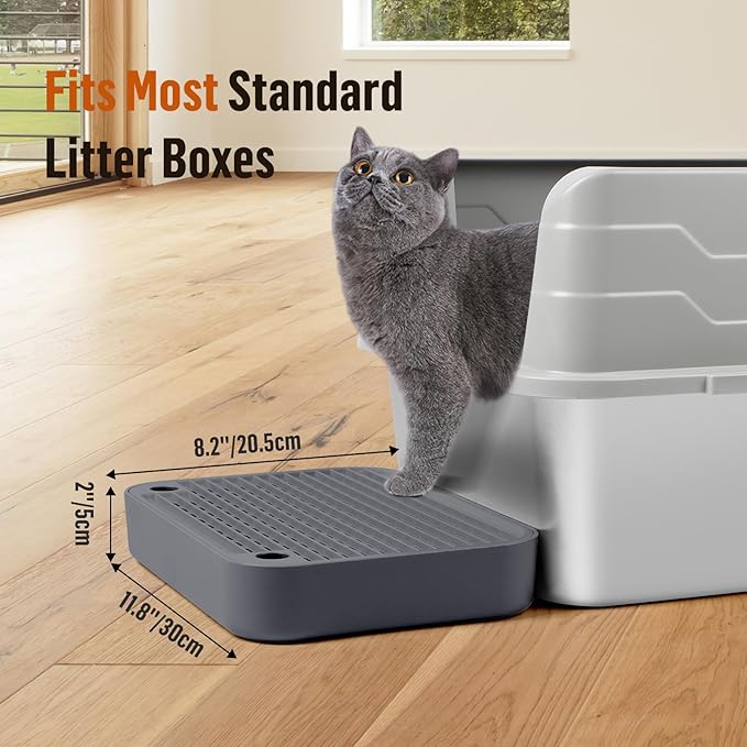 Cat Litter Box Ramp Mat with Filter Function, Cat Step Pedal Stool for Self-Cleaning Litter Box, Easy to Clean, Ideal for Kitten &amp; Elderly Cats (Dark Grey)