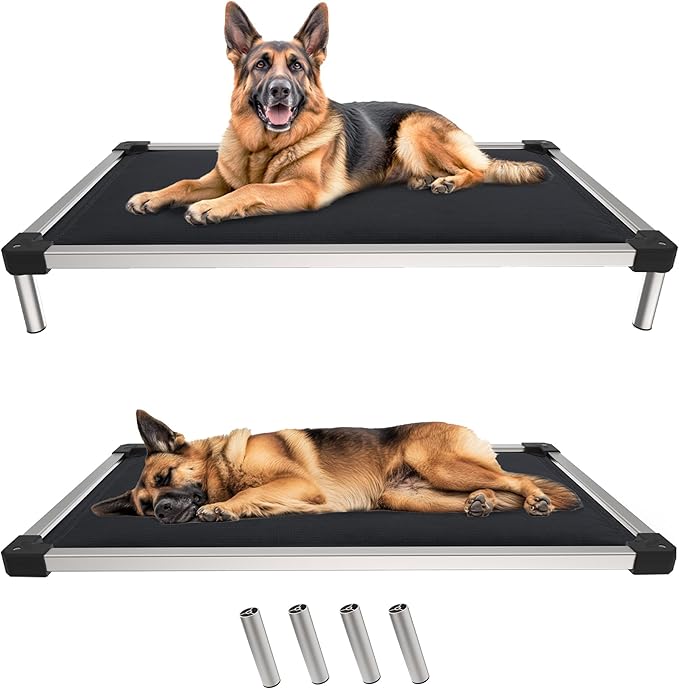 FXW TitanNest Chew-Proof Elevated Dog Bed, Raised Cot for Indoor/Outdoor/Camping Use, Durable &amp; Washable Padded Pet Bed for Large Dogs, 47.0" L x 29.0" W x 7.3" H, Black