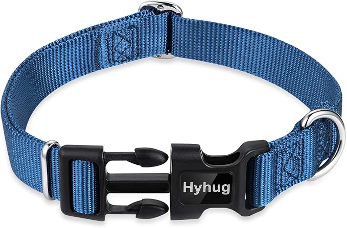 Hyhug Dog Collar for Large Dogs, Heavy Duty, Blue | Quick Release Nylon Buckle Collar, Adjustable &amp; Durable Pet Supplies for Boy &amp; Girl Dogs(Large, Classic Blue)