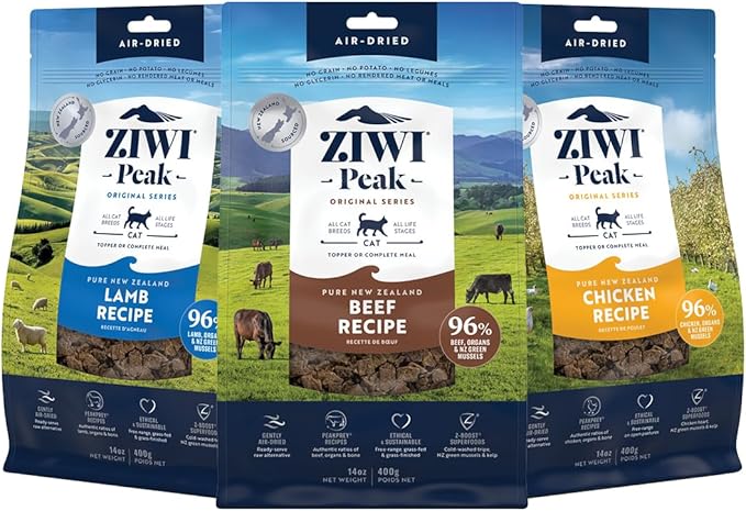 ZIWI Peak Air-Dried Cat Food Bundle High Protein, Grain Free &amp; Limited Ingredient Superfoods (Beef, 14oz + Lamb + Chicken)
