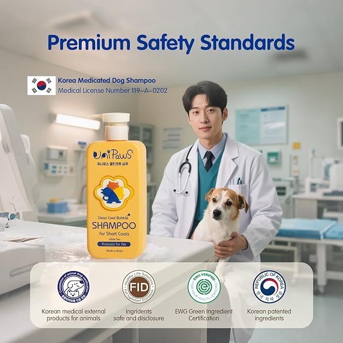 Unipaws Probiotic Dog Shampoo for Short-Haired Coats – Itch Relief, Deodorizing &amp; Hydrating for Healthy, Fresh Skin with Calendula &amp; Oatmeal – EWG Green &amp; White Tea Scent, Made in Korea, 16.9 Fl Oz