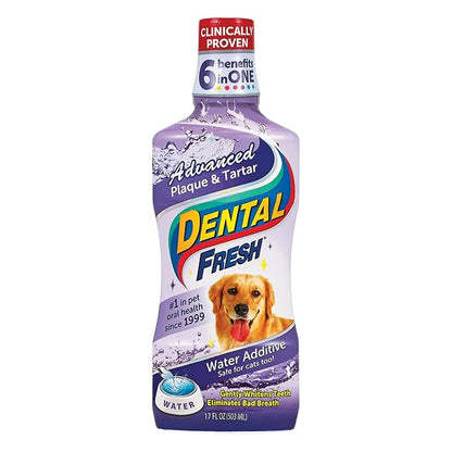 Dental Fresh Advanced Plaque and Tartar Water Additive, 17oz – Dog Teeth Cleaning Formula to Freshen Breath and Improve Cat &amp; Dog Dental Care