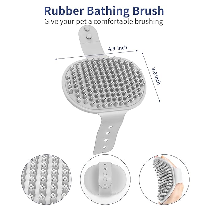 5 in 1 Dog Grooming Kit - Self-Cleaning Slicker Brush for Shedding Short Long Haired Dogs &amp; Cats, Includes Pet Comb, Flea Comb, Bath Brush, Undercoat Rake - Complete Fur Care Set - Gray