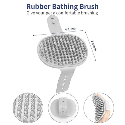 5 in 1 Dog Grooming Kit - Self-Cleaning Slicker Brush for Shedding Short Long Haired Dogs &amp; Cats, Includes Pet Comb, Flea Comb, Bath Brush, Undercoat Rake - Complete Fur Care Set - Gray