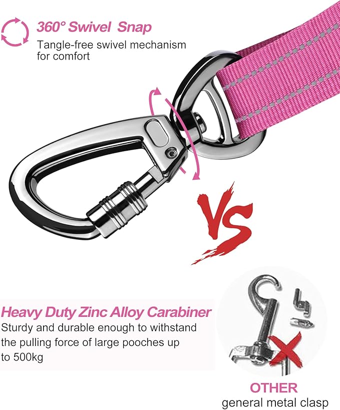 AUBELL Dog Seat Belt for Car,Updated 3-in-1 Adjustable Reflective Bungee Heavy Duty Dog Car Harness Tether with Clip Hook Latch &amp; Buckle,Swivel Zinc Alloy Carabiner,Hotpink