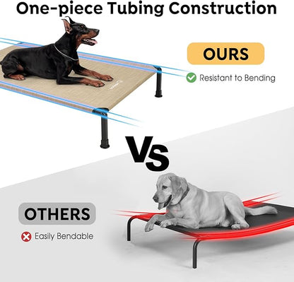 Veehoo Heavy Duty Elevated Dog Bed - Raised Bed with Washable &amp; Breathable Teslin Mesh, Non-Slip Silicon Feet, Cooling Dog Cot, Indoor/Outdoor Use, 41" x 27", Beige Coffee