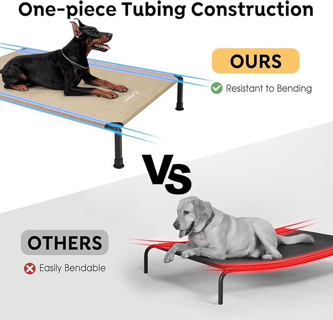 Veehoo Heavy Duty Elevated Dog Bed - Raised Dog Cot with Washable &amp; Breathable Teslin Mesh, Non-Slip Silicon Feet, Cooling for Indoor or Outdoor, 35" x 22", Beige Coffee