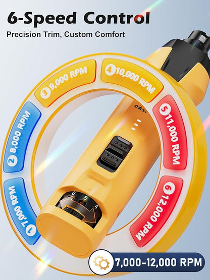 Casfuy 6-Speed Dog Nail Grinder – 50%+ Boost Power Dog Nail Trimmers Quiet with Dust Cap &amp; 2 LED Lights &amp; 2000mAh Battery &amp; 4.8V Motor Electric Pet Toenail File Tool for Large Medium Small Dogs Cats