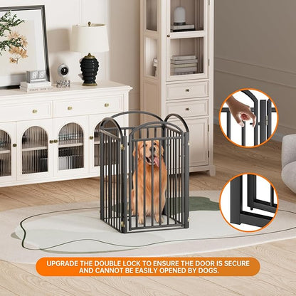 4 Panles Full Matel Freestanding Dog Gates with Door, 96"Extra Wide 36"Tall Free Standing Dog Pet Gate for Indoor &amp; Outdoor. Foldable Pet Fences for Doorways, House, Stairs, Porch, Deck, Yard