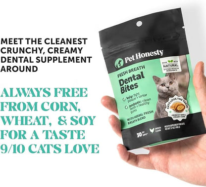 Fresh Dental Bites for Cats - Crunchy &amp; Creamy Cat Dental Treats for Fresh Breath, Plaque + Tartar Control, Cleans Teeth + Gums, Daily Cat Oral Care (30 Day Supply)