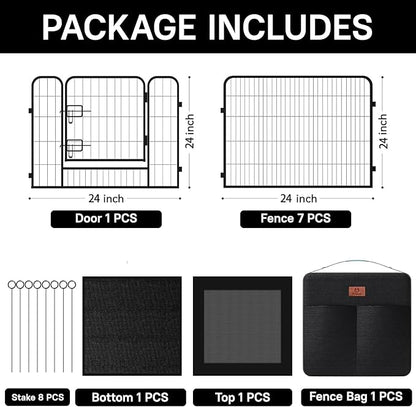 PJYuCien Dog Playpen Outdoor Plus Storage Bag, 24" H 8 Panels Puppy Pen with Square Bottom &amp; Top Cover, Heavy Duty Dog Fence for Camping