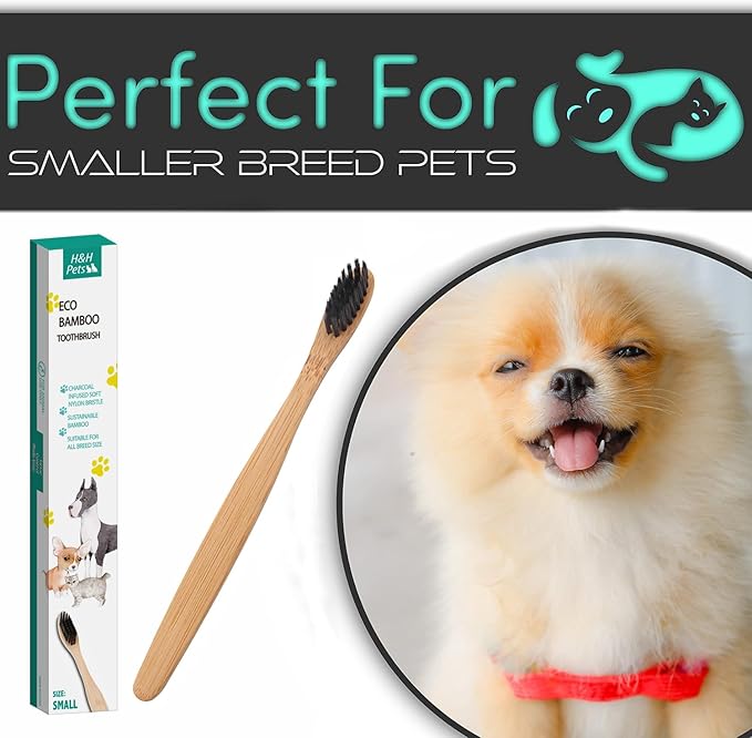 H&amp;H Pets Bamboo Toothbrush Set for Dogs and Cats - Ultra Soft Bristles &amp; Biodegradable Wooden Toothbrush, Puppy Supplies, Dog Dental Set, Eco-Friendly Pet Supplies (Small; 8-Count Pack)