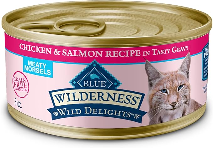 Blue Buffalo Wilderness Wild Delights Meaty Morsels Natural Wet Cat Food, Chicken &amp; Salmon in Tasty Gravy, 3-oz. Cans, 24-Pack