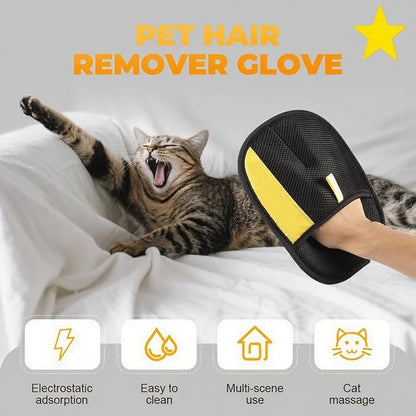 Pet Hair Removal Glove - Electrostatic Reusable Grooming Gloves for Cats &amp; Dogs, Professional Cleaning Mitt with Hair Remover Tool (2 Pack)