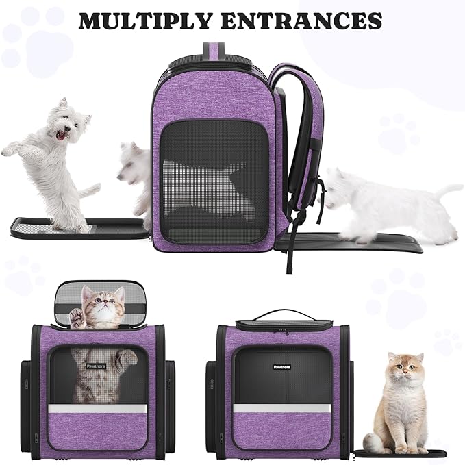 Pawtners Dog Carrier Backpacks Large Cat Backpack with Anti-Scratch Mesh, Foldable Designed Pet Backpack Carrier for Kitten Small Dogs &amp; Large Cats Up to 18 Lbs, Dog Carrier for Travel Outdoor