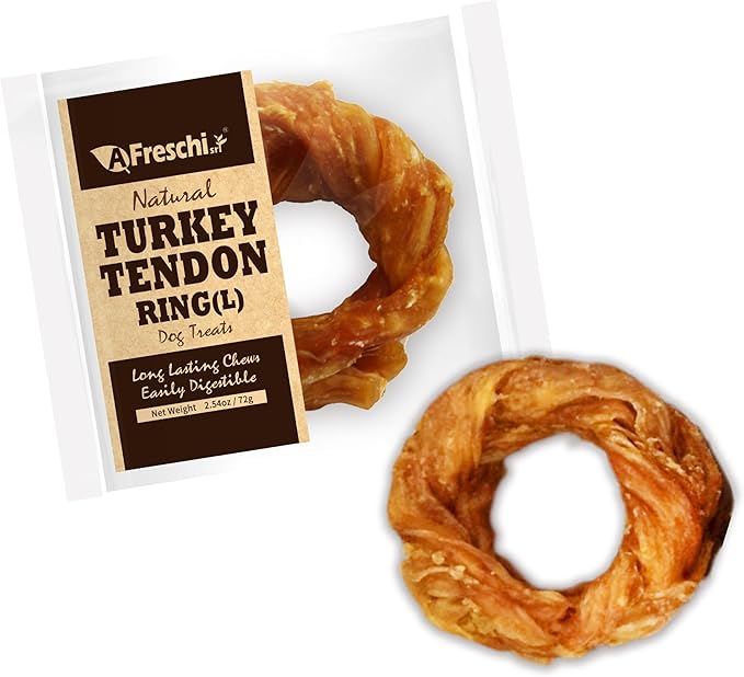 Afreschi Natural Turkey Tendon Ring (L) 1 Unit per Pack, Dog Treats for Signature Series, All Natural Human Grade Puppy Chew, USA-Sourced Turkey Tendon, Hypoallergenic, Rawhide Alternative