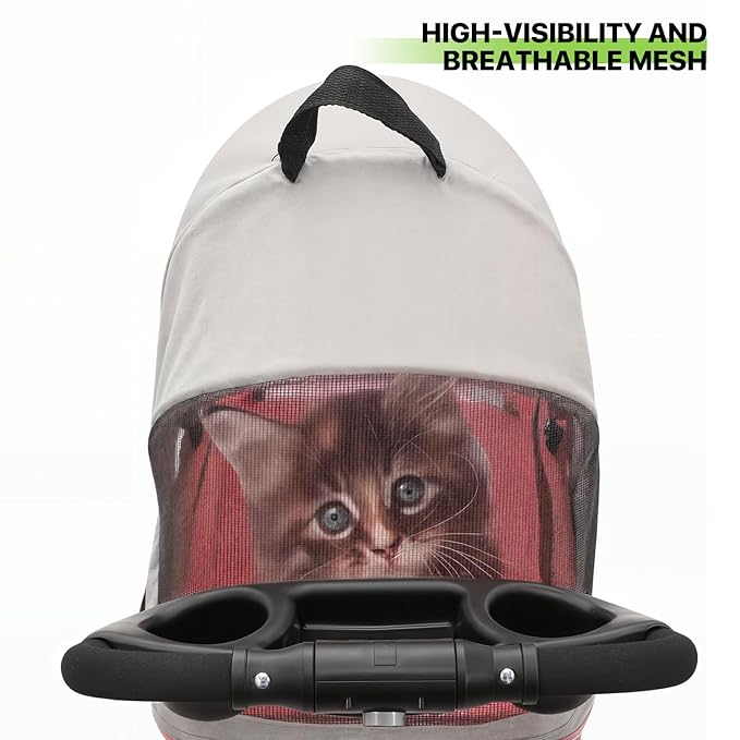 Magshion Foldable Pet Stroller, 3-in-1 Dog Travel Jogger with Detachable Carrier, Cup Holder, Storage Basket, Folding Carrier for Small/Medium Dogs &amp; Cats Up to 33 lbs, Pink