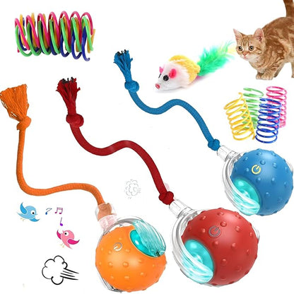 3-Pack Interactive Cat Toys Ball - 2025 New Gen with Smart Obstacle Avoidance &amp; Auto Wake-Up,Includes 4 Speedy Tail 2.0 Ropes,Cat Spiral Spring 12Pcs, Ideal Kitten Toys for Bored Indoor Cats