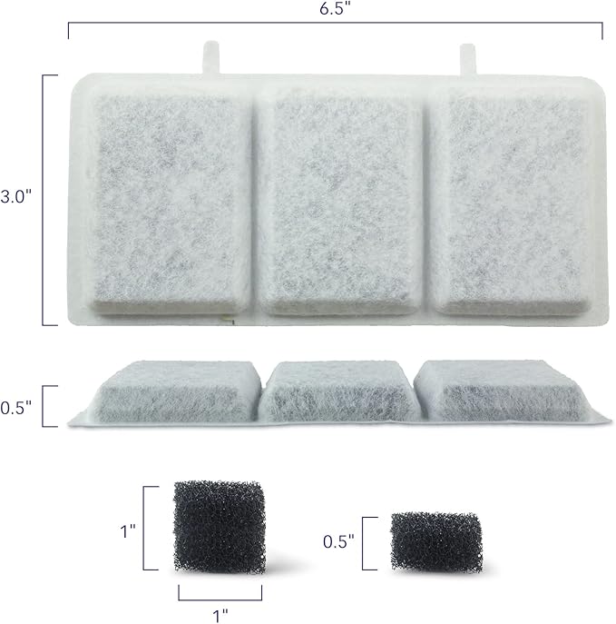 PET STANDARD Replacement Water Filter &amp; 10 Pack Replacement Pre-Filter Sponges Compatible with Petory® 74oz/2.2L Automatic Pet Fountain, Pack of 10
