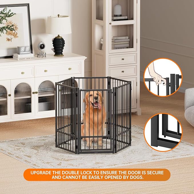 Full Metal Freestanding Dog Gate with Door, 36&