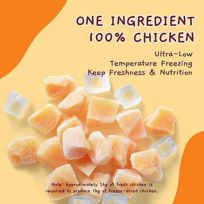 Jungle Calling Freeze-Dried Chicken Treats for Cats &amp; Dogs, Single Ingredient, Grain-Free, High Protein Training Rewards &amp; Food Topper (Chicken Cubes, 3.2 oz)