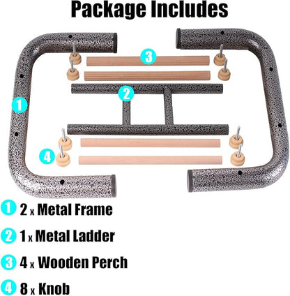 Metal Ladder Large Bird Training Perch for Fun and Exercising, No Tool Quick Install Heavy-Duty Rustproof Table Training Perch with Wooden Bars for African Grey Macaw Amazon Parrot