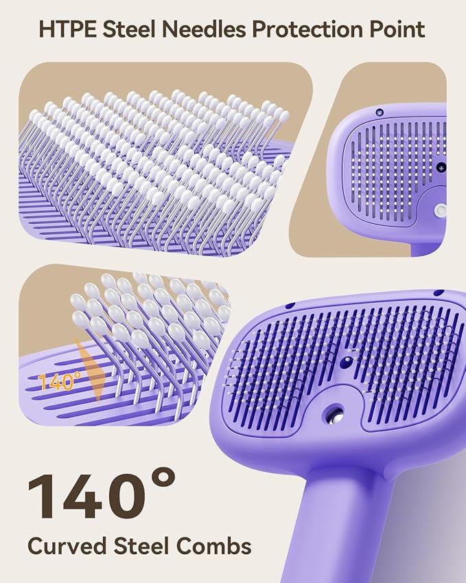 ROJECO 3-in-1 Pet Steam Brush for Cats&amp;Dogs - Detangling Comb with Adjustable Mist, Handheld Deshedding Grooming Tool for Long/Short Hair, Massage Brush &amp; Shedding Control Gift,Cordless,Purple