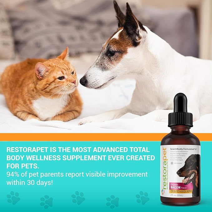 RestoraPet 4-Pack Dog &amp; Cat Beef Liquid Multivitamin | Dog Arthritis Pain Relief | Hip &amp; Joint Vitamins for Dogs - Anti Inflammatory Supplement for Dogs &amp; Cats | Organic &amp; Non-GMO, Vet Approved