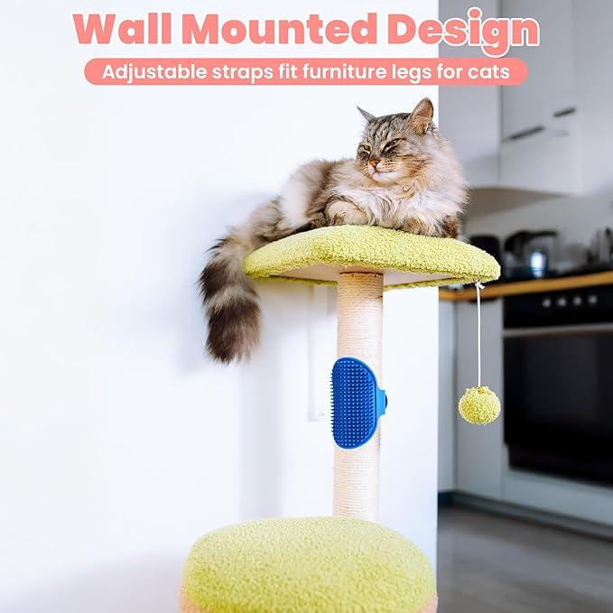 4Pcs Silicone Cat Grooming Brush Set, Multi-Functional Cat Self Groomer for Indoor Cats, Wall Mounted Face Scratchers, Grooming Strap Pad for Sofa &amp; Chair Legs (Blue, Red)