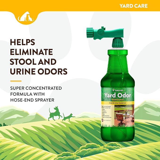 NaturVet – Yard Odor Eliminator – Eliminate Stool and Urine Odors from Lawn and Yard – Designed for Use on Grass, Plants, Patios, Gravel, Concrete &amp; More – 31.6 oz Ready-to-Use with Nozzle
