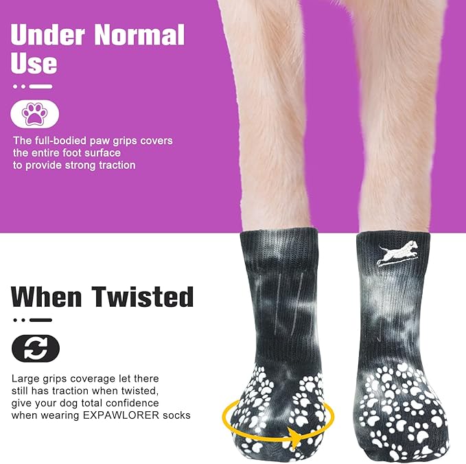 EXPAWLORER Anti Slip Dog Socks to Prevent Licking Paws, Dog Shoes for Hot Pavement, Dog Booties for Small Medium Large Senior Dogs, Traction Control Dog Boots &amp; Paw Protectors for Hardwood Floors
