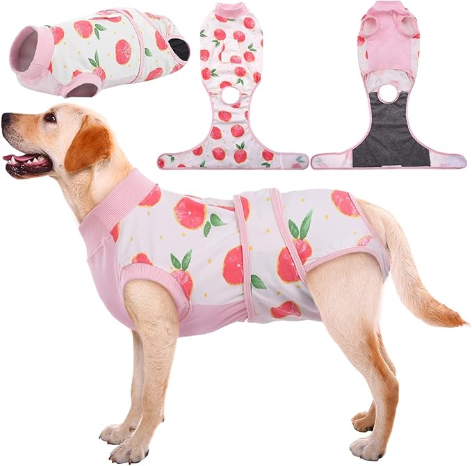 Kuoser Dog Onesie for Surgery Female, Surgical Onesie for Dogs, Female &amp; Male Post-Op Wear, Recovery Suit for Dogs After Surgery Breathable Pet Surgery Suit, Pink XL