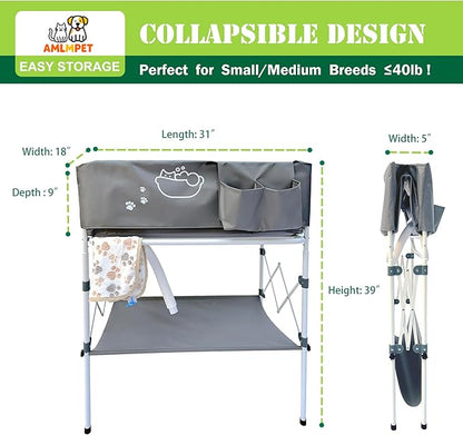 Elevated Dog Bathtub, Portable Dog Washing Station for Home with Towel Bar &amp; Storage, Folding Pet Bath Tub for Small &amp; Medium Dogs