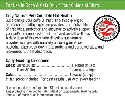 Only Natural Pet Complete Gut Health Complex - Probiotics &amp; Digestive Enzyme Supplement for Dogs &amp; Cats - Promotes Healthy Digestion, Immune System, Nutrient Absorption -3.5oz Powder (Pack of 2)