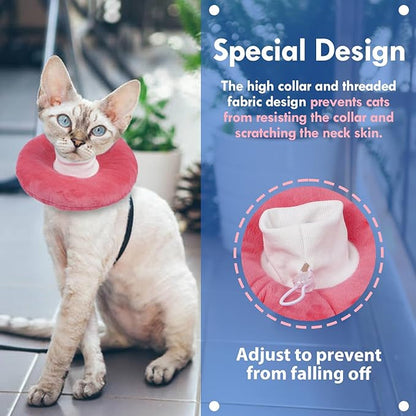 Adjustable Cat Recovery Cone, Comfortable &amp; Lightweight Elizabethan Collar to Stop Licking or Scratching, Suitable for Skin Disease &amp; Wounds Protection After Surgery, Pink Medium