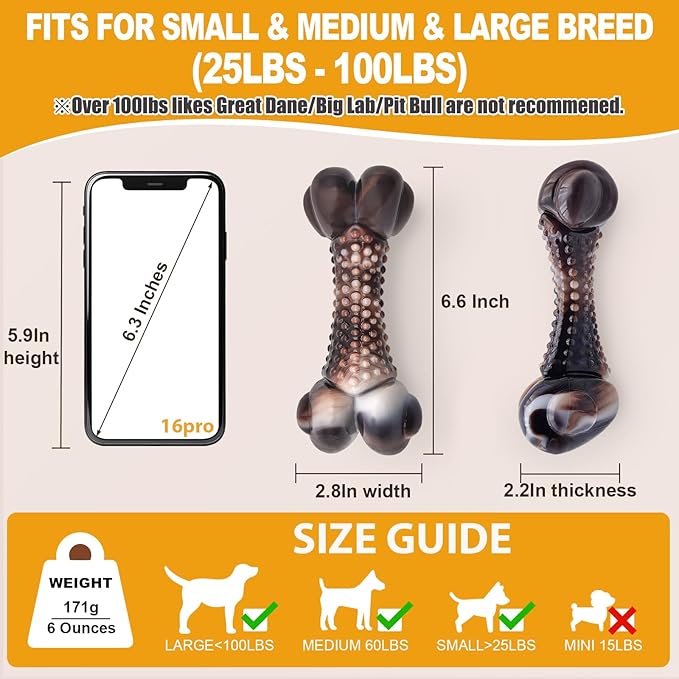 Dog Chew Toys for Aggressive Chewers, 2Pack Large Indestructible Dogs Bone Toy for Small Medium Breeds, Durable Tough Nylon Dog Chew Toys To Keep Them Busy, Puppy Teething Toy Bone, Beef&amp;Bacon Flavor