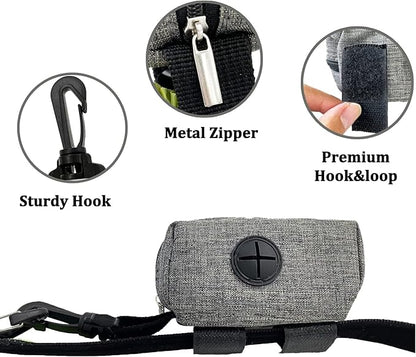 (2 Pack) Dog Poop Bag Holder for Leash,Doggie Waste Bag Dispenser Small Doggy Poop Bag Zipper Pouch with Carabiner Clip, Leash Attachment Holder for Pet Puppy Poop Bags
