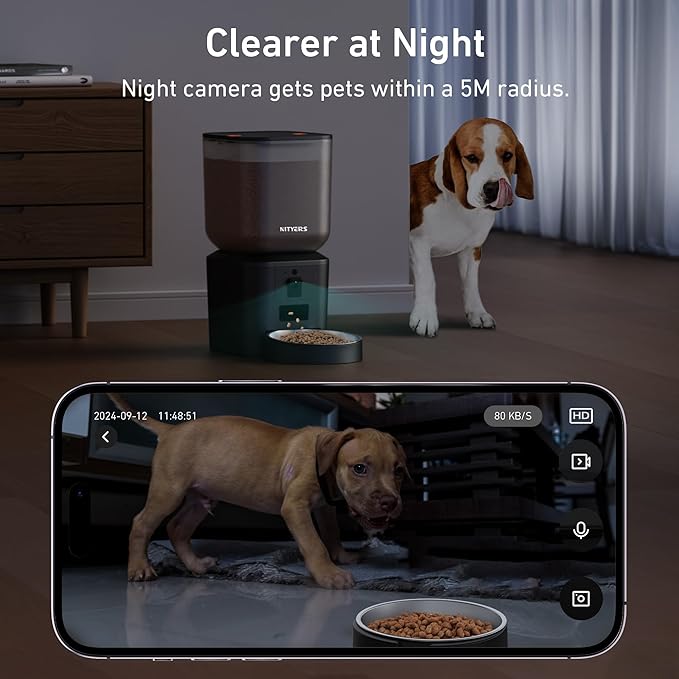 Automatic Dog &amp; Cat Feeder with Camera &amp; WiFi – 8L/34 Cups, 1080P Night Vision, 2.4 &amp; 5G WiFi, 2-Way Talk, 10s Voice Recording, Timed Food Dispenser, Up to 99 Portions, 15 Meals Per Day