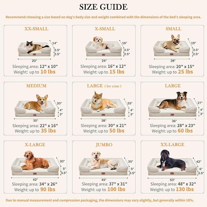 Comfort Expression Waterproof Dog Beds for Large Breed Dogs, Large Dog Beds Orthopedic Foam, Comfy Pet Bed Sofa with Washable Removable Cover &amp; Non-Slip Bottom(Beige)