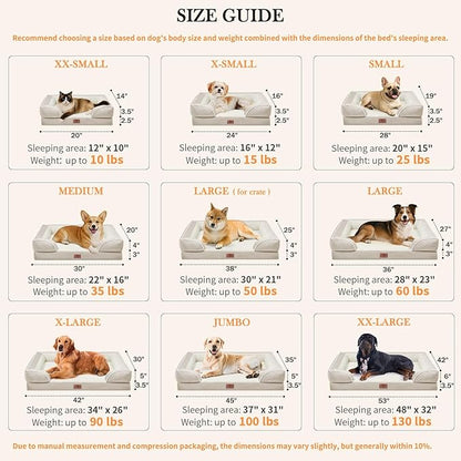 Comfort Expression Waterproof Dog Beds for Large Breed Dogs, Large Dog Beds Orthopedic Foam, Comfy Pet Bed Sofa with Washable Removable Cover &amp; Non-Slip Bottom(Beige)
