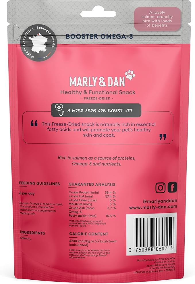Marly &amp; Dan Tasty 100% Freeze Dried Salmon Omega-3 Booster Treats and Food Topper for Cats