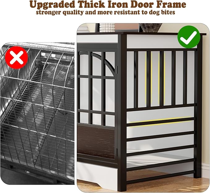 COZPAW 52 Inch Dog Crate Furniture, Extra Large Dog Kennel Indoor for XLarge Breed, Heavy Duty Dog Cage with Double Elegant Arched Doors, Decorate as TV Stand &amp; End Table - White Brown