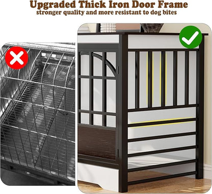 COZPAW 52 Inch Dog Crate Furniture, Extra Large Dog Kennel Indoor for XLarge Breed, Heavy Duty Dog Cage with Double Elegant Arched Doors, Decorate as TV Stand &amp; End Table - White Brown