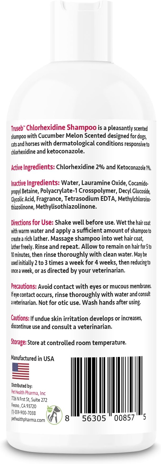 Truseb Topical Ketoconazole and Chlorhexidine Shampoo for Dogs, Cats &amp; Horses with Aloe Vera and Conditioner(USA) (Ketoconazole &amp; Chlorhexidine Shampoo, 16 oz)