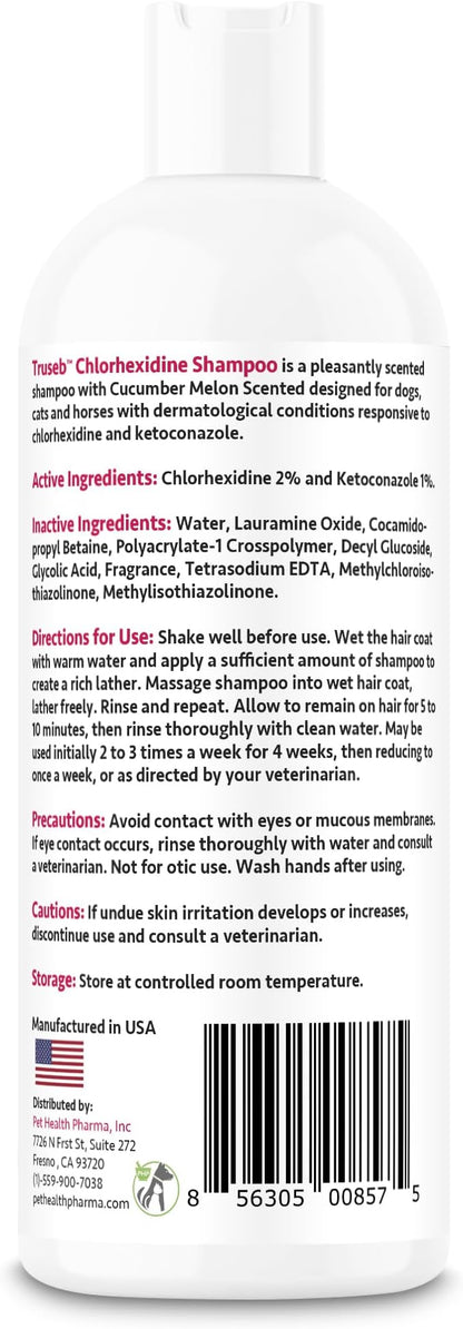 Truseb Topical Ketoconazole and Chlorhexidine Shampoo for Dogs, Cats &amp; Horses with Aloe Vera and Conditioner(USA) (Ketoconazole &amp; Chlorhexidine Shampoo, 16 oz)